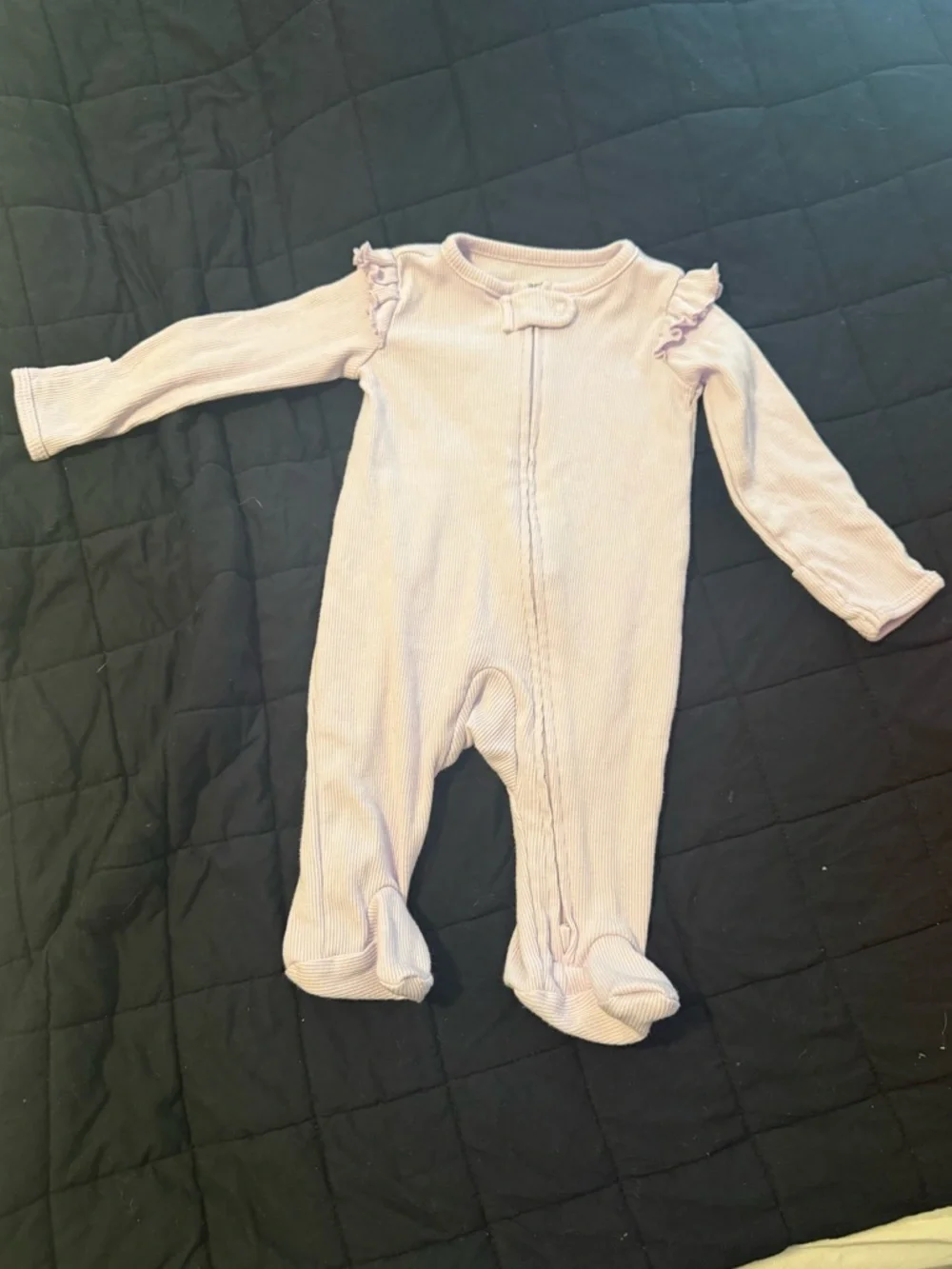Carter's Light Lavender Ribbed Footed One-Piece with Ruffle Shoulders - Picture 1 of 2